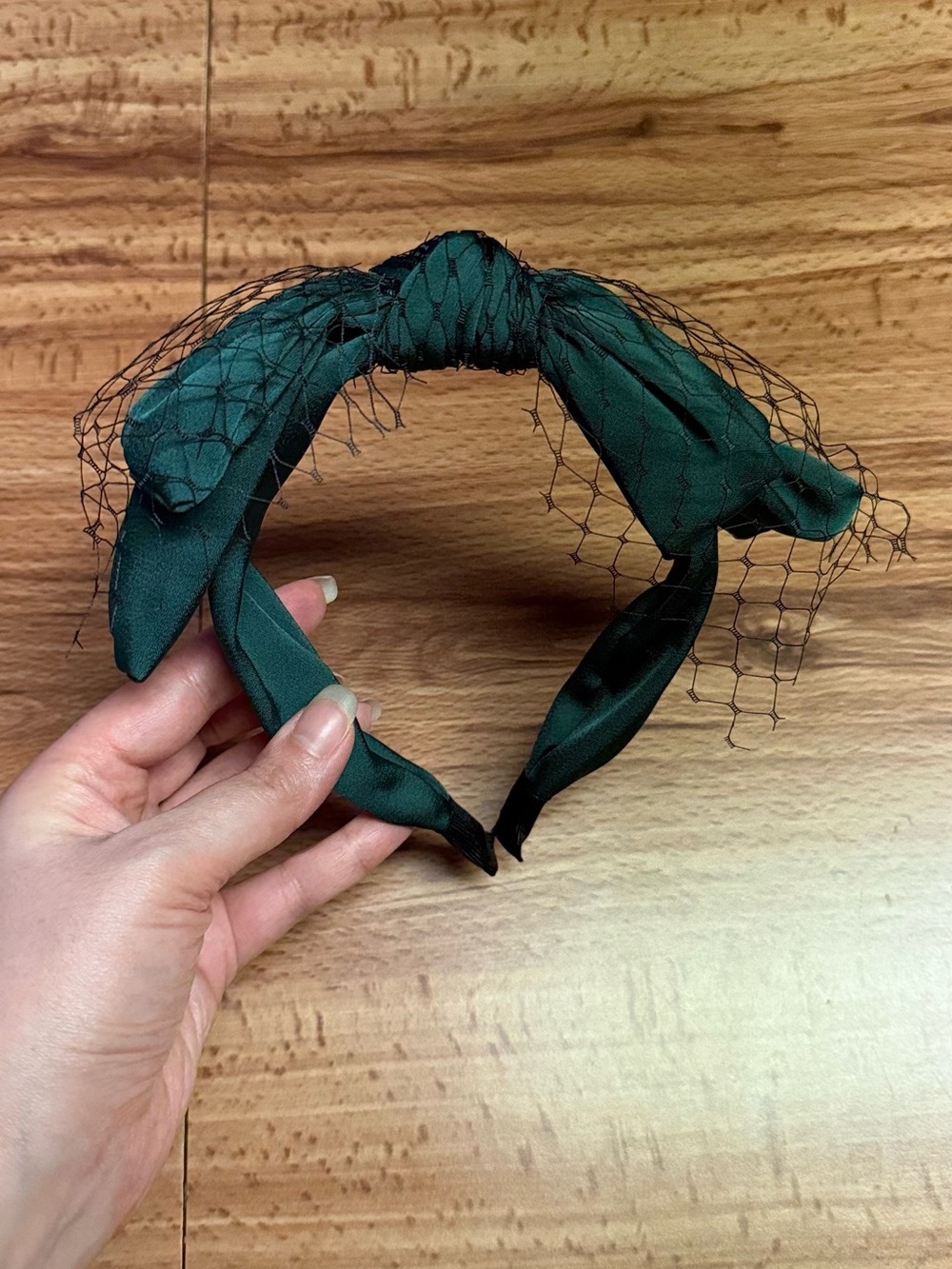Dark Green Veil Bow Headband